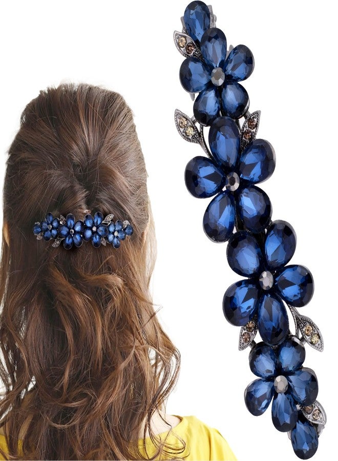 SmallCat 1 Pcs Rhinestone Hair Clips, Wedding Hair Barrettes, Sparkly Crystal Hair Clips, Navy Blue Rhinestone Accessories (Flower) - Image 1